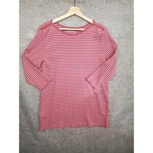 Eddie Bauer Women's 2XL Dusty Pink & White Striped Boatneck 3/4 Sleeve Top